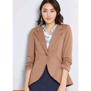 ModCloth Fine And Sandy Blazer Double Knit Khaki Single Breasted Size XXS